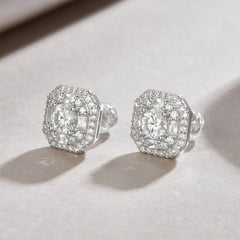 Glojewels Double Halo White Round Cut 0.5ct Moissanite Stud Earring