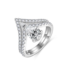 Glojewels 2pcs V-shape 1.5ct White Moissanite Pear Cut Silver Ring Set