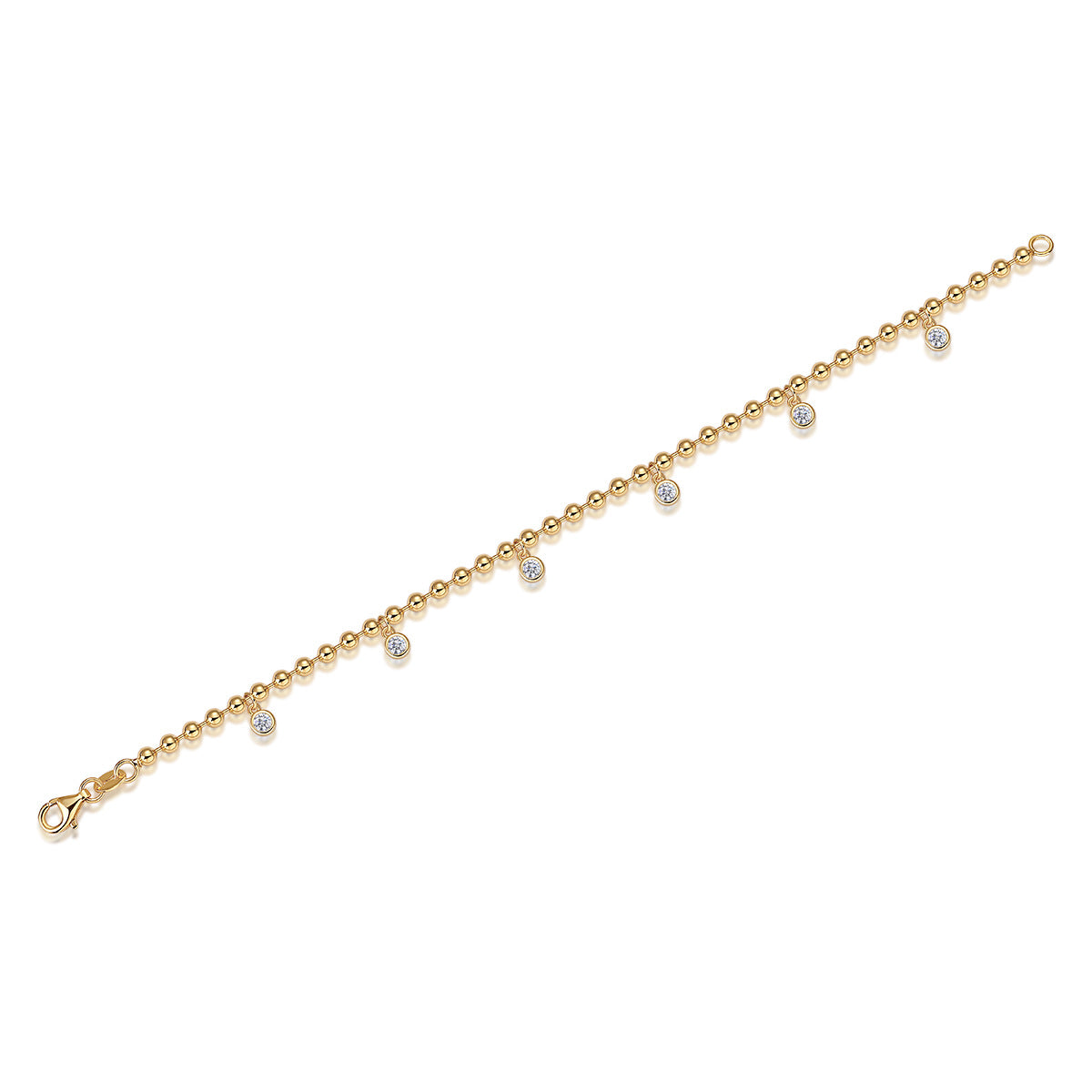 Glojewels Gold Bead White Moissanite Round Cut Silver Chain Bracelet