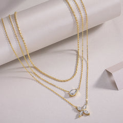 Glojewels Gold Tone Layered White Pear&Marquise Cut Moissanite Necklace