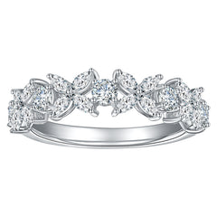 Glojewels Lucky Clover Half Eternity White Moissanite Marquise&Round Cut Silver Band Ring