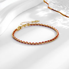 Glojewels Gold Red Rope Adjustable Slider Bead Silver Bracelet