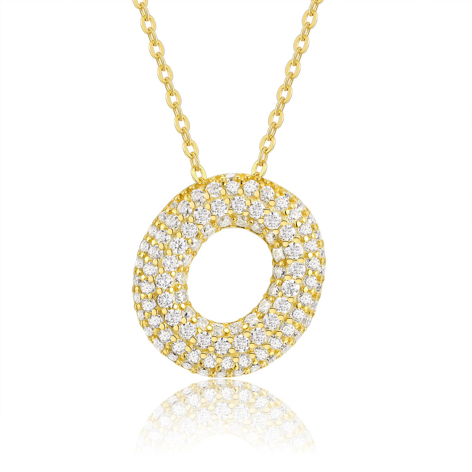 Glojewels Gold A-Z Letters White Moissanite Round Cut Silver Pendant Necklace