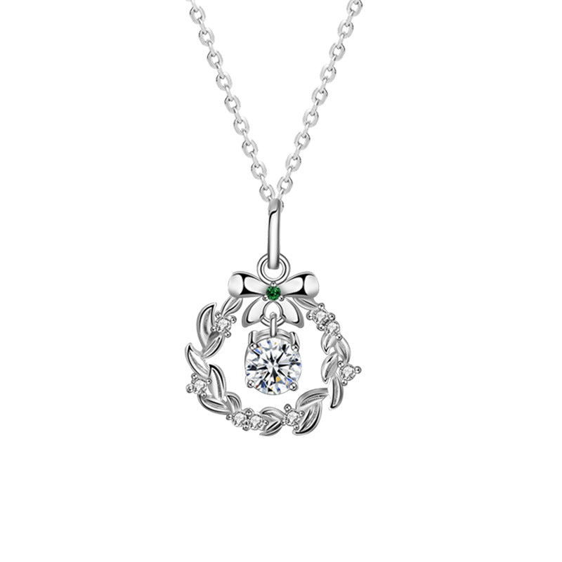 Glojewels Christmas Garland 0.5ct White Moissanite Round Cut Silver Pendant Necklace