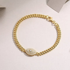 Glojewels Gold Devil's Eye 1.5ctw White Moissanite Round Cut Silver Chain Bracelet