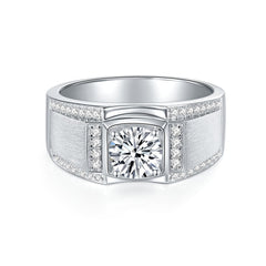 Glojewels Vintage Side Stones 1ct White Moissanite Round Cut Silver Men's Ring