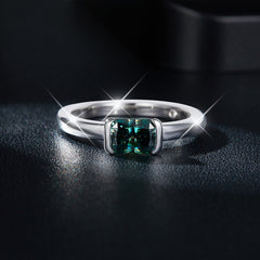Glojewels Solitaire 1ct Green Moissanite Radiant Cut Silver Ring