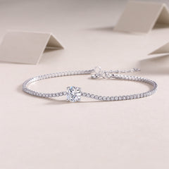 Glojewels Classical Simple Adjustable White 1ct Moissanite Round Cut Silver Tennis Bracelet