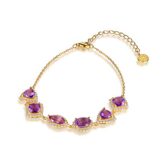 Glojewels Gold Halo Irregular Natural Amethyst Silver Bracelet