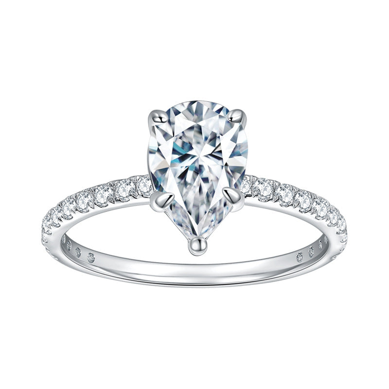 Glojewels Classical Half Eternity 1.5ct White Moissanite Pear Cut Silver Ring