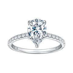 Glojewels Classical Half Eternity 1.5ct White Moissanite Pear Cut Silver Ring