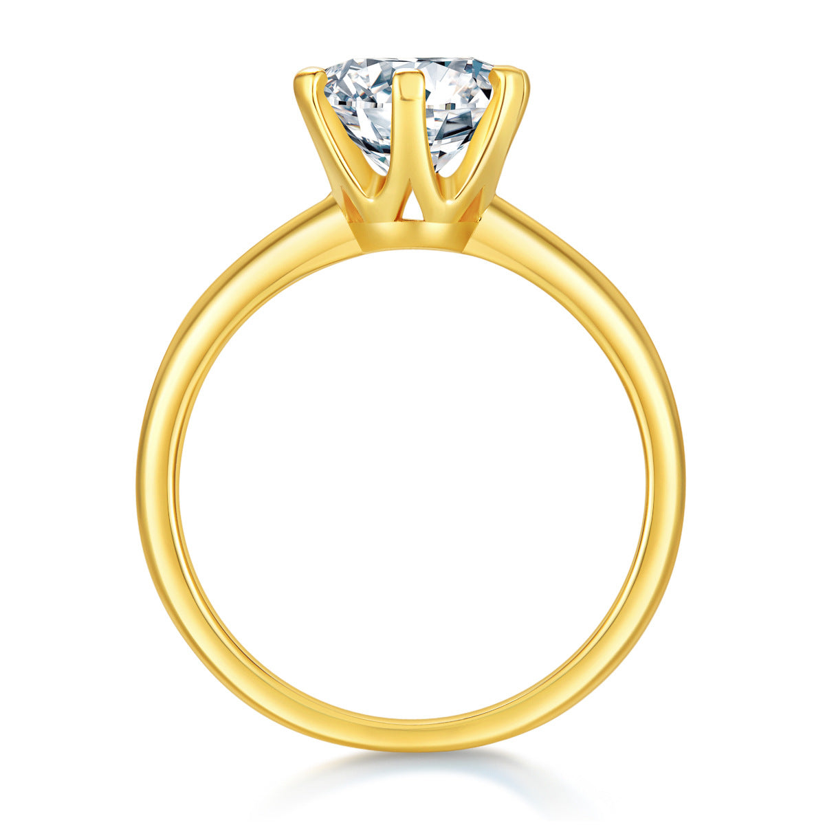 Glojewels Solitaire Gold Tone White Sapphire 1ct Moissanite Round Cut Silver Ring