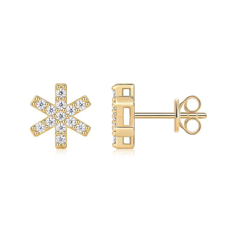 Glojewels Gold Tone Christmas Snowflake White Round Cut Moissanite Stud Earring