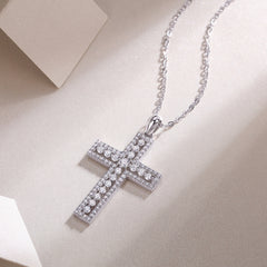 Glojewels Cross Clavicle White Round Cut Moissanite Pendant Necklace