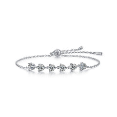 Glojewels Classical Adjustable 3ctw White Moissanite Round Cut Silver Chain Bracelet