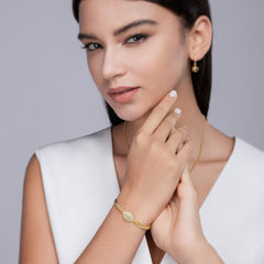 Glojewels Gold Devil's Eye 1.5ctw White Moissanite Round Cut Silver Chain Bracelet