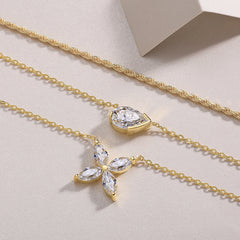 Glojewels Gold Tone Layered White Pear&Marquise Cut Moissanite Necklace