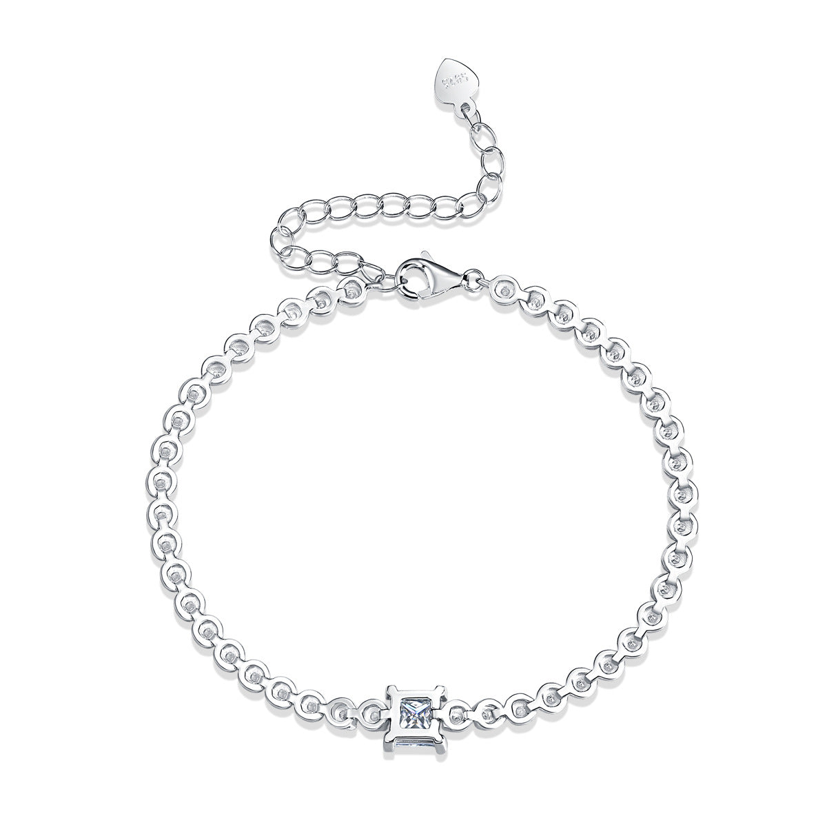 Glojewels Single Row 1ct White Moissanite Princess Cut Silver Tennis Bracelet