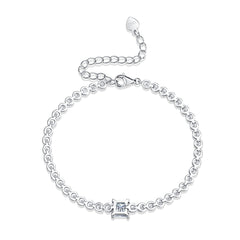 Glojewels Single Row 1ct White Moissanite Princess Cut Silver Tennis Bracelet