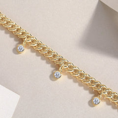 Glojewels Gold Wide Chain 0.5ctw White Moissanite Round Cut Silver Bracelet