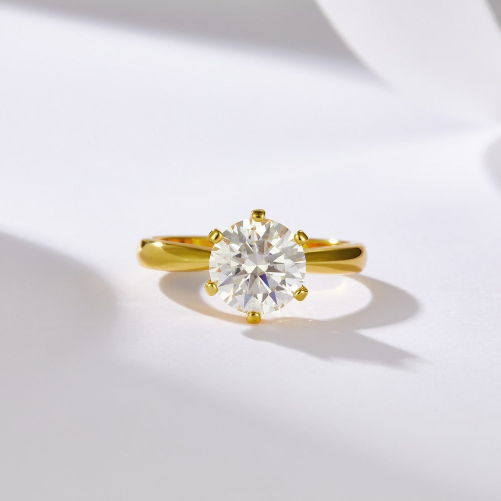 Glojewels Solitaire Gold Tone White Sapphire 1ct Moissanite Round Cut Silver Ring