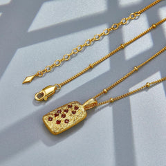 Glojewels Gold Rectangle Texture Design  Natural Garnet Round Cut Silver Pendant Necklace