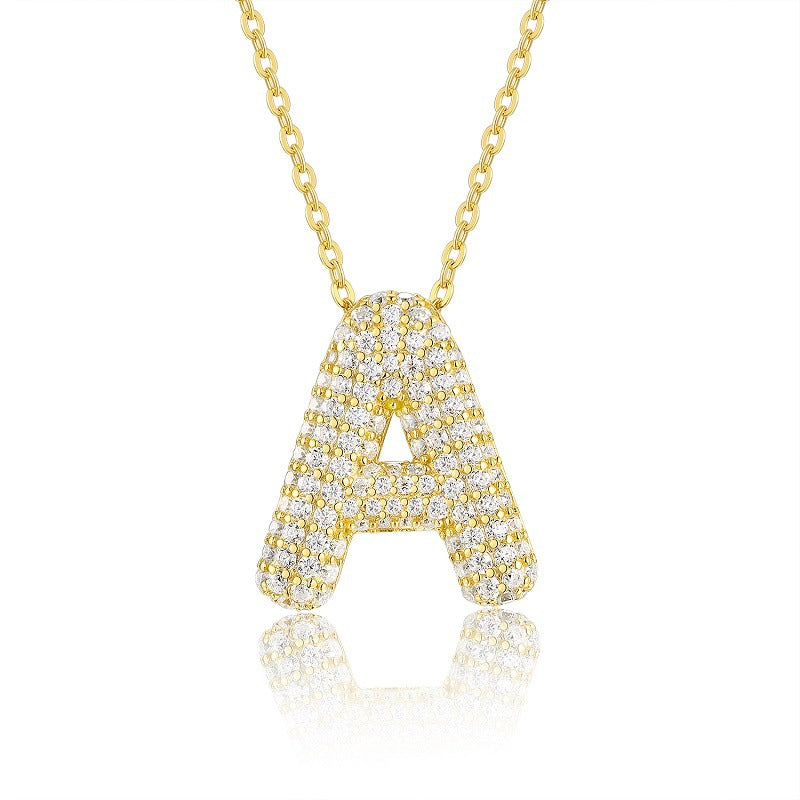 Glojewels Gold A-Z Letters White Moissanite Round Cut Silver Pendant Necklace