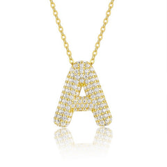 Glojewels Gold A-Z Letters White Moissanite Round Cut Silver Pendant Necklace