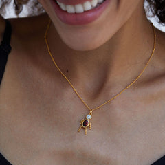 Glojewels Gold Joyful Spirit Natural Topaz & Garnet Round & Oval Cut Silver Pendant Necklace