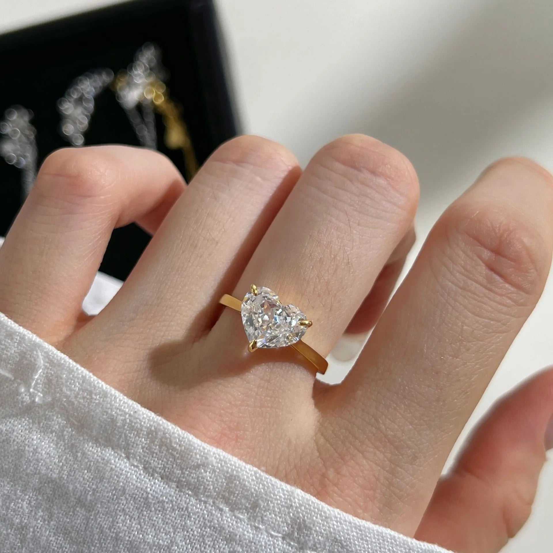 Glojewels Solitaire Gold Tone White Sapphire Heart Cut Silver Ring