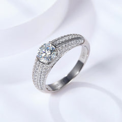 Glojewels Half 3 Rows 1ct White Moissanite Round Cut Silver Men's Ring