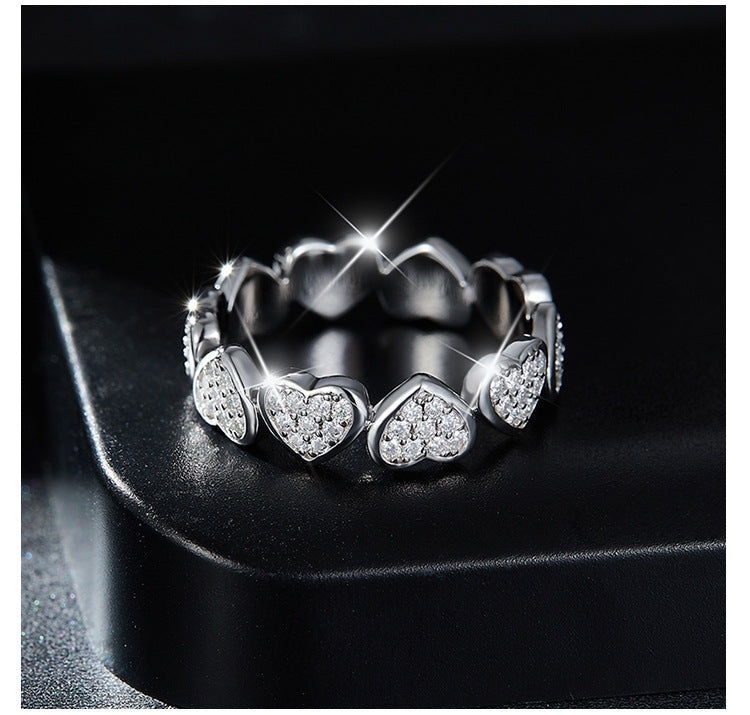 Glojewels Sparkling Love Eternity White Moissanite Round Cut Silver Band Ring