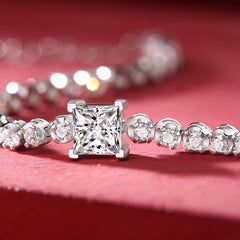 Glojewels Single Row 1ct White Moissanite Princess Cut Silver Tennis Bracelet