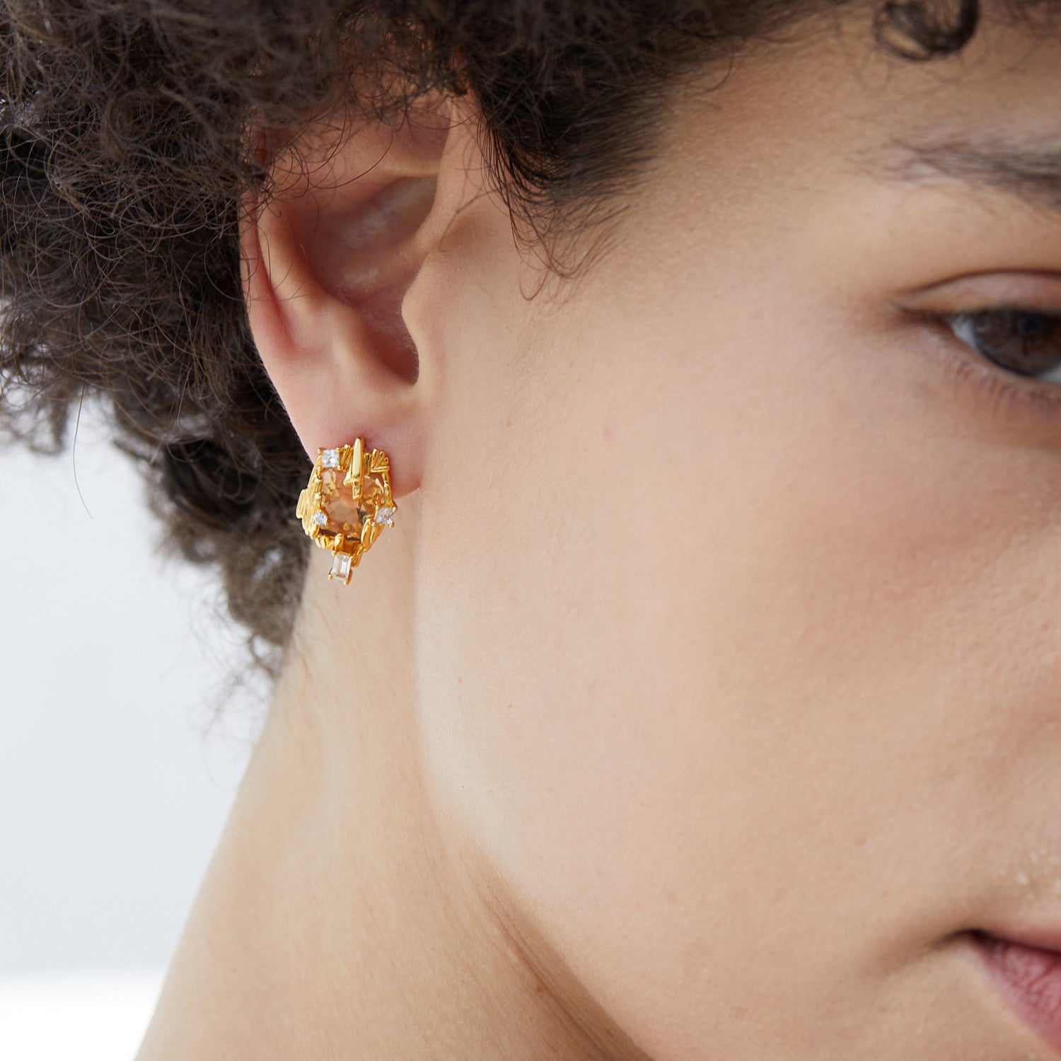 Glojewels Gold Art Deco Natural Citrine Asscher Cut Silver Stud Earring