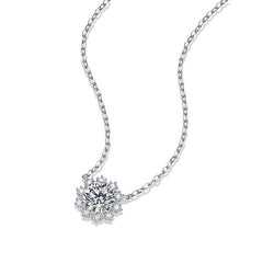 Glojewels Snowflakes White Round Cut 1ct Moissanite Pendant Necklace