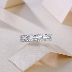 Glojewels Hollow Eternity White Mooissanite Round Cut Silver Band Ring