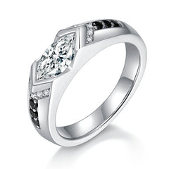 Glojewels Vintage 1ct White&Black Moissanite Marquise Cut Silver Ring
