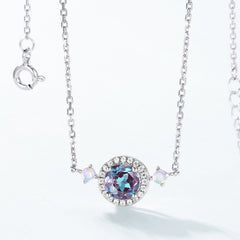 Glojewels Halo Opal Alexandrite Round Cut Silver Pendant Necklace