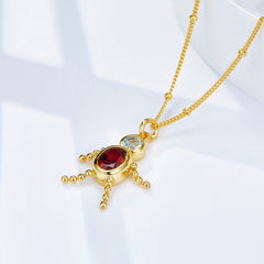 Glojewels Gold Joyful Spirit Natural Topaz & Garnet Round & Oval Cut Silver Pendant Necklace