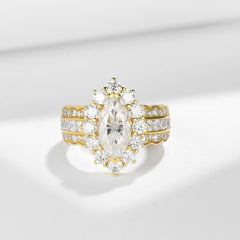 Glojewels Gold Halo 2ct White Moissanite Marquise Cut Silver Ring
