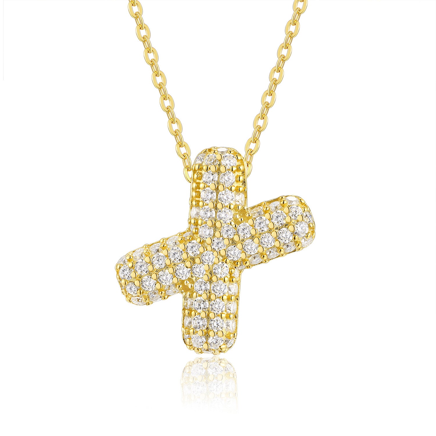 Glojewels Gold A-Z Letters White Moissanite Round Cut Silver Pendant Necklace