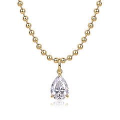 Glojewels Gold Tone Vintage White Pear Cut Moissanite Pendant Necklace