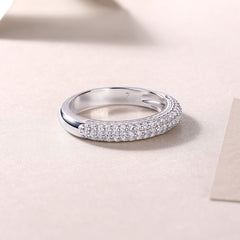 Glojewels Traditional Pave Setting White Sapphire Moissanite Round Cut Silver Band Ring