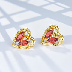 Glojewels Gold Heart Natural Garnet Marquise Cut Silver Stud Earring