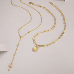Glojewels Gold With Cross Pendant White Moissanite Round Cut Silver Layered Necklace