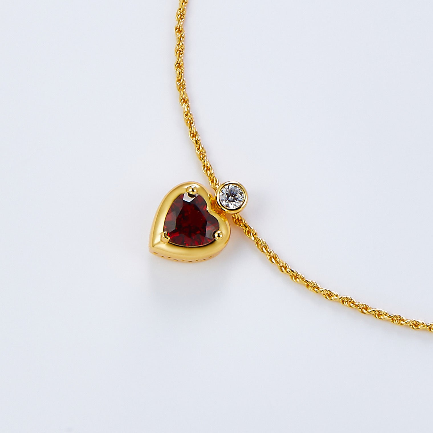 Glojewels Gold Vintage Eternal Flame Natural Garnet Heart Cut Silver Pendant Necklace