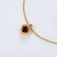 Glojewels Gold Vintage Eternal Flame Natural Garnet Heart Cut Silver Pendant Necklace