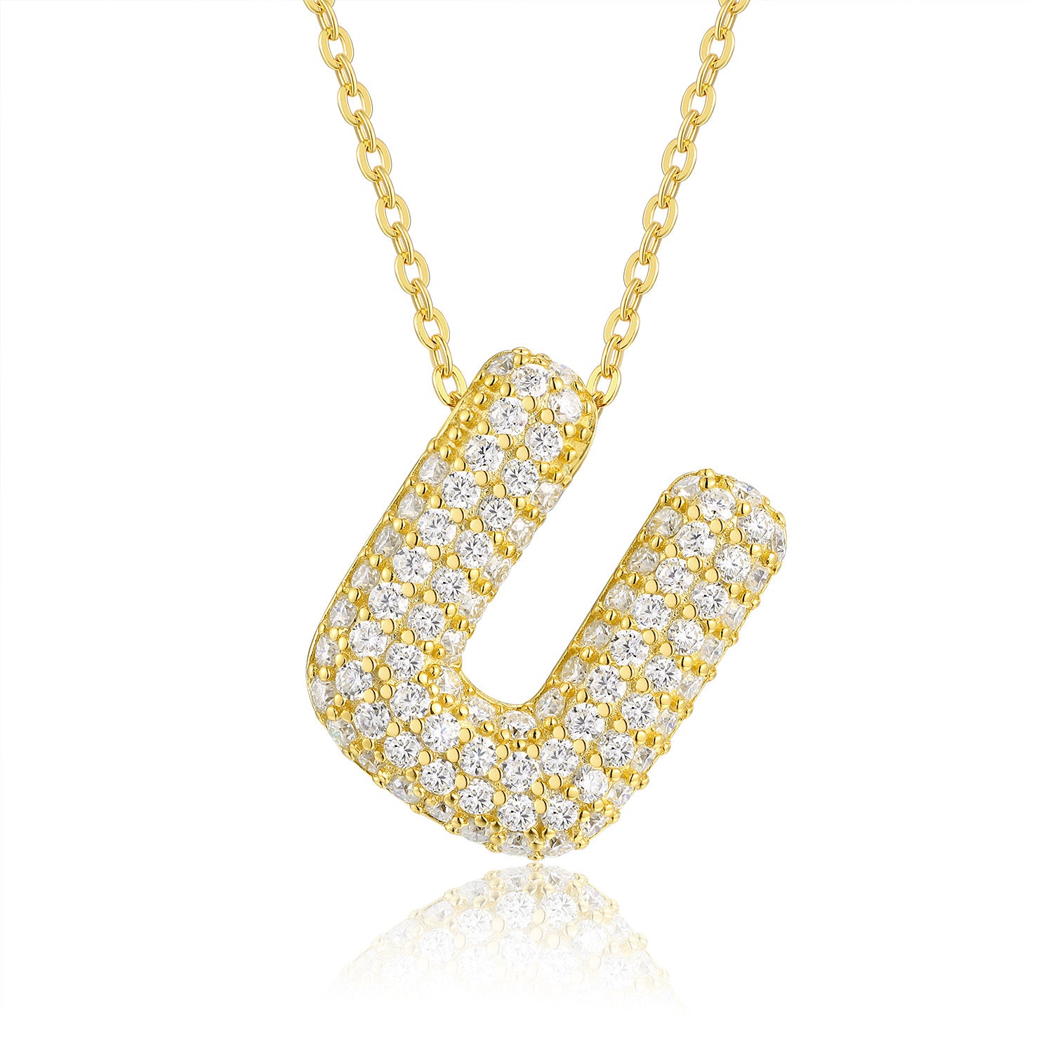 Glojewels Gold A-Z Letters White Moissanite Round Cut Silver Pendant Necklace