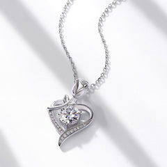 Glojewels Rose Heart 1ct White Moissanite Round Cut Silver Pendant Necklace