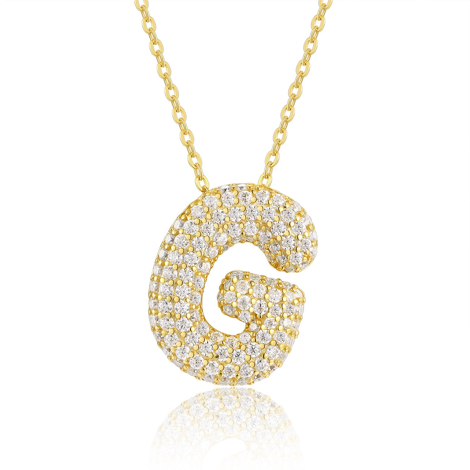 Glojewels Gold A-Z Letters White Moissanite Round Cut Silver Pendant Necklace